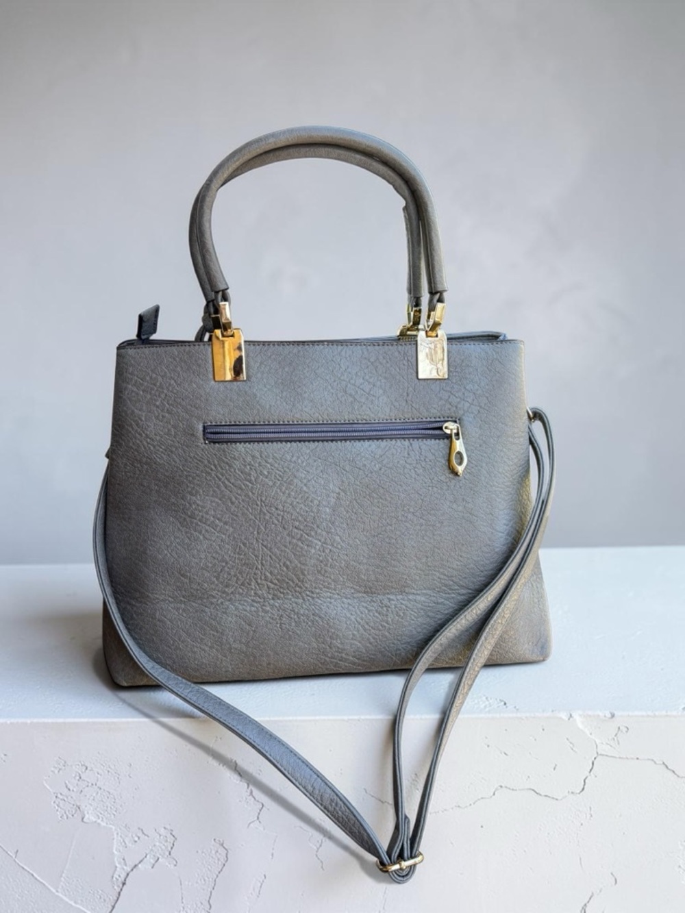 Michael Kors Light Gray Pebbled Leather Satchel with Gold Hardware - Picture 16 of 16